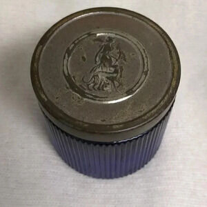 Vintage AVON Moonwind Perfumed Skin Softener Blue  Glass Jar w/ Metal Lid.